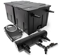 SunSun Kit complet: CBF-350B Filtre de bassin jusqu'à 60000 L Biologique, CTF-8000 SuperECO pompe de filtration 8000l/h 70W, CUV-224 lampe uv UVC Clarificateur avec 24W, Y-distributeur