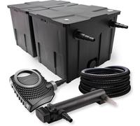 SunSun Kit complet: CBF-350B Filtre de bassin jusqu'à 60000 L Biologique, CTF-8000 SuperECO pompe de filtration 8000l/h 70W, CUV-324 lampe uv UVC Clarificateur avec 24W, 25m Tuyau 25 mm