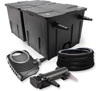 SunSun Kit complet: CBF-350B Filtre de bassin jusqu'à 60000 L Biologique, NEO7000 SuperEco pompe de filtration 7000l/h 50W, CUV-318 lampe uv UVC Clarificateur avec 18W, 25m Tuyau 25 mm