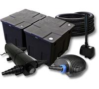 SunSun Kit complet: CBF-350B Filtre de bassin jusqu'à 60000 L, CTF-6000 pompe de filtration 6000l/h 40W, CUV-224 lampe uv 24W, 25m Tuyau 25 mm, HJ-943 fontaine 800l/h 16W
