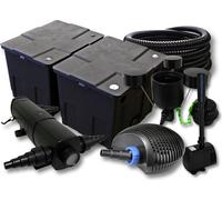 SunSun Kit complet: CBF-350B Filtre de bassin jusqu'à 60000 L, CTF-6000 pompe de filtration 6000l/h 40W, CUV-224 lampe uv 24W, 25m Tuyau 25 mm, CSP-250 Écumeur 2500l/h 45W, HJ-943 fontaine 800l/h 16W