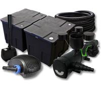 SunSun Kit complet: CBF-350B Filtre de bassin jusqu'à 60000 L, CTF-6000 pompe de filtration 6000l/h 40W, CUV-272 lampe uv 72W, 25m Tuyau 25 mm, CSP-250 Écumeur 2500l/h 45W, HJ-943 fontaine 800l/h 16W