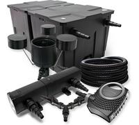SunSun Kit complet: CBF-350B Filtre de bassin jusqu'à 60000 L, NEO10000 pompe de filtration 10000l/h 80W, CUV-218 lampe uv 18W, 25m Tuyau 25 mm, CSP-250 Écumeur 2500l/h 45W, Y-distributeur