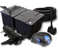 SunSun Kit complet: CBF-350B Filtre de bassin jusqu'à 60000L, CTF-12000 pompe de filtration 12000l/h 100W, CUV-218 lampe uv 18W, 25m Tuyau 25mm, HJ-943 fontaine 800l/h 16W, Y-distributeur