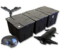 SunSun Kit complet: CBF-350C Filtre de bassin jusqu'à 90000 L Biologique, CTF-12000 SuperECO pompe de filtration 12000l/h 100W, CUV-236 lampe uv UVC Clarificateur avec 36W, Y-distributeur