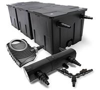SunSun Kit complet: CBF-350C Filtre de bassin jusqu'à 90000 L Biologique, NEO10000 SuperECO pompe de filtration 10000l/h 80W, CUV-224 lampe uv UVC Clarificateur avec 24W, Y-distributeur