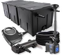 SunSun Kit complet: CBF-350C Filtre de bassin jusqu'à 90000 L, NEO7000 pompe de filtration 7000l/h 50W, CUV-318 lampe uv 18W, 25m Tuyau 25 mm, CTP-2803 fontaine 3000l/h 10W