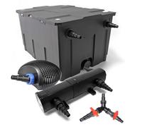SunSun Kit complet: CBF-550 Filtre de bassin jusqu'à 60000 L Biologique, CTF-8000 SuperECO pompe de filtration 8000l/h 70W, CUV-224 lampe uv UVC Clarificateur avec 24W, Y-distributeur
