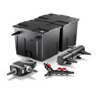 SunSun Kit complet: CBF-550 Filtre de bassin jusqu'à 60000 L Biologique, NEO10000 SuperECO pompe de filtration 10000l/h 80W, CUV-218 lampe uv UVC Clarificateur avec 18W, Y-distributeur