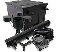 SunSun Kit complet: CBF-550 Filtre de bassin jusqu'à 60000 L, CTF-8000 pompe de filtration 8000l/h 70W, CUV-272 lampe uv 72W, 25m Tuyau 25 mm, CSP-250 Écumeur 2500l/h 45W, Y-distributeur