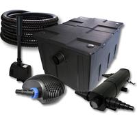 SunSun Kit complet: CBF-550 Filtre de bassin jusqu'à 60000L Biologique, CTF-6000 pompe de filtration 6000l/h 40W, CUV-218 lampe uv 18W, 25m Tuyau 25 mm, HJ-943 fontaine 800l/h 16W