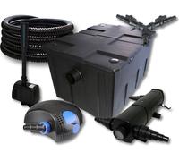 SunSun Kit complet: CBF-550 Filtre de bassin jusqu'à 60000L, CTF-12000 pompe de filtration 12000l/h 100W, CUV-218 lampe uv 18W, 25m Tuyau 25 mm, HJ-943 fontaine 800l/h 16W, Y-distributeur
