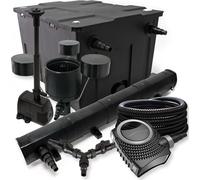SunSun Kit complet: CBF-550 Filtre de bassin jusqu'à 60000L, NEO10000 pompe 10000l/h 80W, CUV-272 lampe uv 72W, 25m Tuyau 25mm, CSP-250 Écumeur 2500l/h, HJ-943 fontaine 800l/h, Y-distributeur