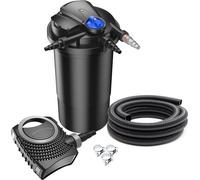 SunSun Kit complet: CPA-15000 Filtre de bassin à pression jusqu’à 30000 L avec 18 Watt lampe uv, NEO10000 SuperECO pompe 10000l/h 80W, 10m Tuyau 38 mm (1 1/2"), collier de serrage W1 44-47mm