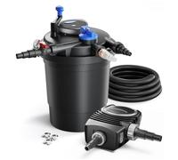 SunSun Kit complet: CPF-10000 Filtre de bassin à pression jusqu’à 10000 L avec 11 Watt lampe uv, NEO3800 SuperEco pompe 3600l/h 20W, 5m Tuyau 38 mm (1 1/2"), collier de serrage W1 44-47mm