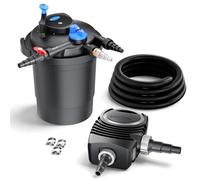 SunSun Kit complet: CPF-10000 Filtre de bassin à pression jusqu’à 10000 L avec 11 Watt lampe uv, NEO6000 SuperEco pompe 6000l/h 40W, 5m Tuyau 38 mm (1 1/2"), collier de serrage W1 44-47mm