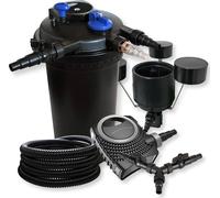 SunSun Kit complet: CPF-15000 Filtre de bassin à pression jusqu’à 30000 L 18 Watt lampe uv, CTF-8000 pompe 8000l/h 70W, 25m Tuyau 25 mm, CSP-250 Écumeur pompe 2500l/h 45W, Y-distributeur