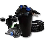 SunSun Kit complet: CPF-15000 Filtre de bassin à pression jusqu’à 30000 L avec 18 Watt lampe uv, CTF-6000 SuperECO pompe de filtration 6000l/h 40W, 25m Tuyau 25 mm, CSP-250 Écumeur 2500l/h 45W
