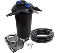 SunSun Kit complet: CPF-15000 Filtre de bassin à pression jusqu’à 30000 L avec 18 Watt lampe uv, NEO3800 SuperEco pompe 3600l/h 20W, 5m Tuyau 38 mm (1 1/2"), collier de serrage W1 44-47mm