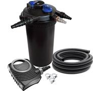 SunSun Kit complet: CPF-15000 Filtre de bassin à pression jusqu’à 30000 L avec 18 Watt lampe uv, NEO8000 SuperEco pompe 8000l/h 70W, 10m Tuyau 38 mm (1 1/2"), collier de serrage W1 44-47mm