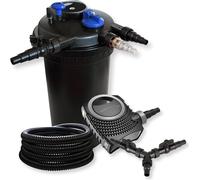 SunSun Kit complet: CPF-15000 Filtre de bassin à pression jusqu’à 30000 L avec 18 Watt UV-C lampe uv, CTF-8000 SuperECO pompe de filtration 8000l/h 70W, 25m Tuyau 25 mm (1"), Y-distributeur