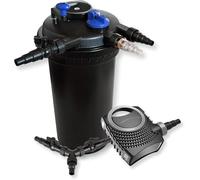 SunSun Kit complet: CPF-15000 Filtre de bassin à pression jusqu’à 30000 L avec 18 Watt UV-C lampe uv, NEO10000 SuperECO pompe de filtration 10000l/h 80W, Y-distributeur