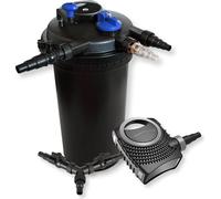 SunSun Kit complet: CPF-15000 Filtre de bassin à pression jusqu’à 30000 L avec 18 Watt UV-C lampe uv, CTF-8000 SuperECO pompe de filtration 8000l/h 70W, Y-distributeur