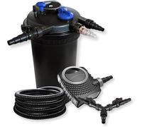 SunSun Kit complet: CPF-15000 Filtre de bassin à pression jusqu’à 30000 L avec 18 Watt UV-C lampe uv, NEO10000 SuperECO pompe de filtration 10000l/h 80W, 25m Tuyau 25 mm (1"), Y-distributeur