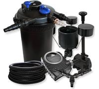 SunSun Kit complet: CPF-15000 Filtre de bassin à pression jusqu’à 30000L avec 18 W Lampe uv, NEO10000 pompe 10000l/h 80W, 25m Tuyau 25mm, CSP-250 Écumeur 2500l/h, HJ-943 fontaine, Y-distributeur