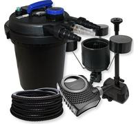 SunSun Kit complet: CPF-180 Filtre de bassin à pression jusqu’à 6000 L 11 Watt lampe uv, CTF-8000 pompe 8000l/h 70W, 25m Tuyau 25 mm, CSP-250 Écumeur 2500l/h 45W, HJ-943 fontaine 800l/h 16W