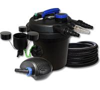 SunSun Kit complet: CPF-180 Filtre de bassin à pression jusqu’à 6000 L avec 11 Watt lampe uv, CTF-6000 SuperECO pompe de filtration 6000l/h 40W, 25m Tuyau 25 mm, CSP-250 Écumeur 2500l/h 45W