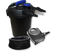 SunSun Kit complet: CPF-180 Filtre de bassin à pression jusqu’à 6000 L avec 11 Watt UV-C lampe uv, CTF-8000 SuperECO pompe de filtration 8000l/h 70W, 25m Tuyau 25 mm (1")