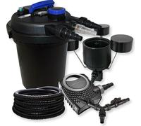 SunSun Kit complet: CPF-250 Filtre de bassin à pression jusqu’à 10000 L avec 11W lampe uv, CTF-8000 pompe de filtration 8000l/h 70W, 25m Tuyau 25 mm, CSP-250 Écumeur 2500l/h 45W, Y-distributeur