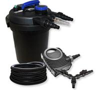 SunSun Kit complet: CPF-250 Filtre de bassin à pression jusqu’à 10000 L avec 11W lampe uv, CTF-8000 SuperECO pompe de filtration 8000l/h 70W, 25m Tuyau 25 mm (1"), Y-distributeur
