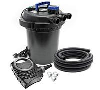 SunSun Kit complet: CPF-250 Filtre de bassin à pression jusqu’à 10000 L avec 11W lampe uv, NEO3800 SuperEco pompe de filtration 3600l/h 20W, 5m Tuyau 38 mm (1 1/2"), collier de serrage W1 44-47mm