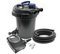SunSun Kit complet: CPF-250 Filtre de bassin à pression jusqu’à 10000 L avec 11W lampe uv, NEO6000 SuperEco pompe de filtration 6000l/h 40W, 5m Tuyau 38 mm (1 1/2"), collier de serrage W1 44-47mm