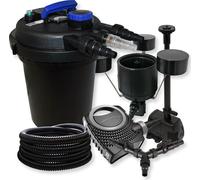 SunSun Kit complet: CPF-250 Filtre de bassin à pression jusqu’à 10000L 11W Lampe uv, NEO10000 pompe 10000l/h 80W, 25m Tuyau 25 mm, CSP-250 Écumeur 2500l/h, HJ-943 fontaine 800l/h 16W, Y-distributeur
