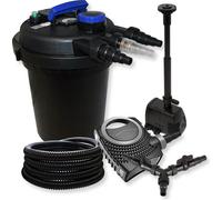 SunSun Kit complet: CPF-250 Filtre de bassin à pression jusqu’à 10000L avec 11W lampe uv, NEO10000 pompe 10000l/h 80W, 25m Tuyau 25 mm (1"), HJ-943 ECO fontaine 800l/h 16W, Y-distributeur