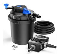 SunSun Kit complet: CPF-2500 Filtre de bassin à pression jusqu’à 6000 L avec 11 Watt lampe uv, NEO3800 SuperEco pompe 3600l/h 20W, 5m Tuyau 32 mm (1 1/4"), collier de serrage W1 44-47mm