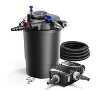 SunSun Kit complet: CPF-30000 Filtre de bassin à pression jusqu’à 12000 L avec 55 Watt lampe uv, NEO12000 SuperECO pompe 12000l/h 100W, 10m Tuyau 38 mm (1 1/2"), collier de serrage W1 44-47mm