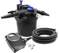 SunSun Kit complet: CPF-5000 Filtre de bassin à pression jusqu’à 9000 L avec 11 Watt lampe uv, NEO3800 SuperEco pompe 3600l/h 20W, 5m Tuyau 38 mm (1 1/2"), collier de serrage W1 44-47mm