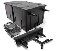 SunSun Kit complet: CBF-350B Filtre de bassin jusqu'à 60000 L Biologique, NEO10000 SuperECO pompe de filtration 10000l/h 80W, CUV-218 lampe uv UVC Clarificateur avec 18W, Y-distributeur