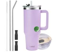 SUNTQ 40oz Mug Isotherme avec Paille et Poigné - Gobelet Paille de Bureau et Voiture en Acier inoxydable, Élégant et Durable - Gobelet Isotherme pour les boissons chaudes et froides(Violette)