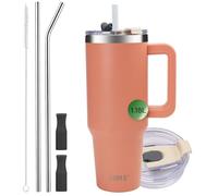 SUNTQ Gobelet de 1180ml/40oz avec poignée, bouteille d'eau isotherme à double paroi sous vide avec paille et couvercle, gobelet à café de voyage en acier inoxydable, tasse thermique pour boissons