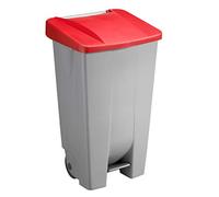 Sunware Basic Poubelle 120 l - 42,5 x 51 x 87,5 cm - Avec roues, pédales, poignée - Gris/rouge