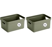 Sunware Sigma Home Boite de Rangement 13L - 35x24,6x18,3cm - Plastique - Panier rangement vert foncé (Lot de 2)