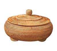 sunwes Panier de Rangement en Rotin Tissé à la Main Tissé avec Couvercle Rond Couleur Primaire Chinois Collations Thé BoîTe de Rangement