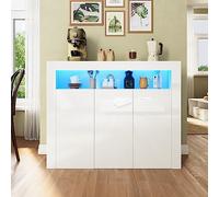 SUNXURY Commode blanche brillante avec 3 portes LED - Design sans poignée - 116 x 93 x 35 cm (l x H x P)