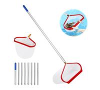 Supaway Épuisette pour Piscine, Filet de Nettoyage avec Manche réglable 2,8m épuisette de Fond, épuisette à Feuilles pour Piscine, étang, Spa - Type A (Cadre Rouge Aluminium, Filet Fin Blanc Profond)