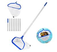 Supaway Épuisette pour Piscine, Filet de Nettoyage avec Manche réglable 2,8m épuisette pour étang à Double Couche, Filet Profond pour Piscine - Type B (Cadre Bleu Aluminium, Filet Fin Blanc Profond)